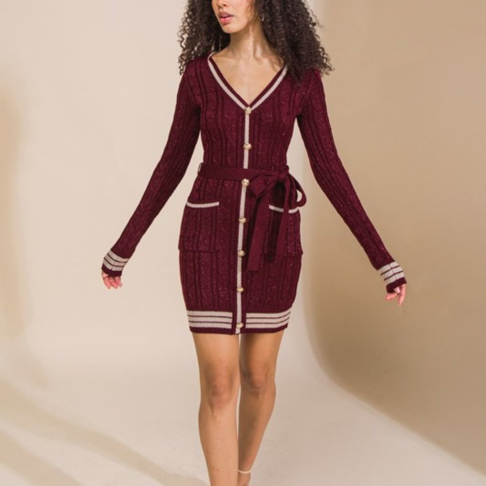 Burgundy Women's Sweater Knit Mini Dress